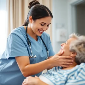 A nursing assistant providing care to a patient in a hospital.