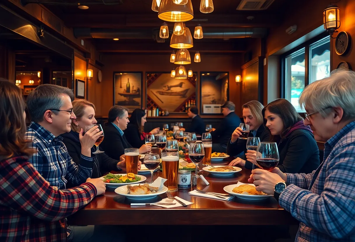 Patrons enjoying food and drinks at Olneyville New York System restaurant