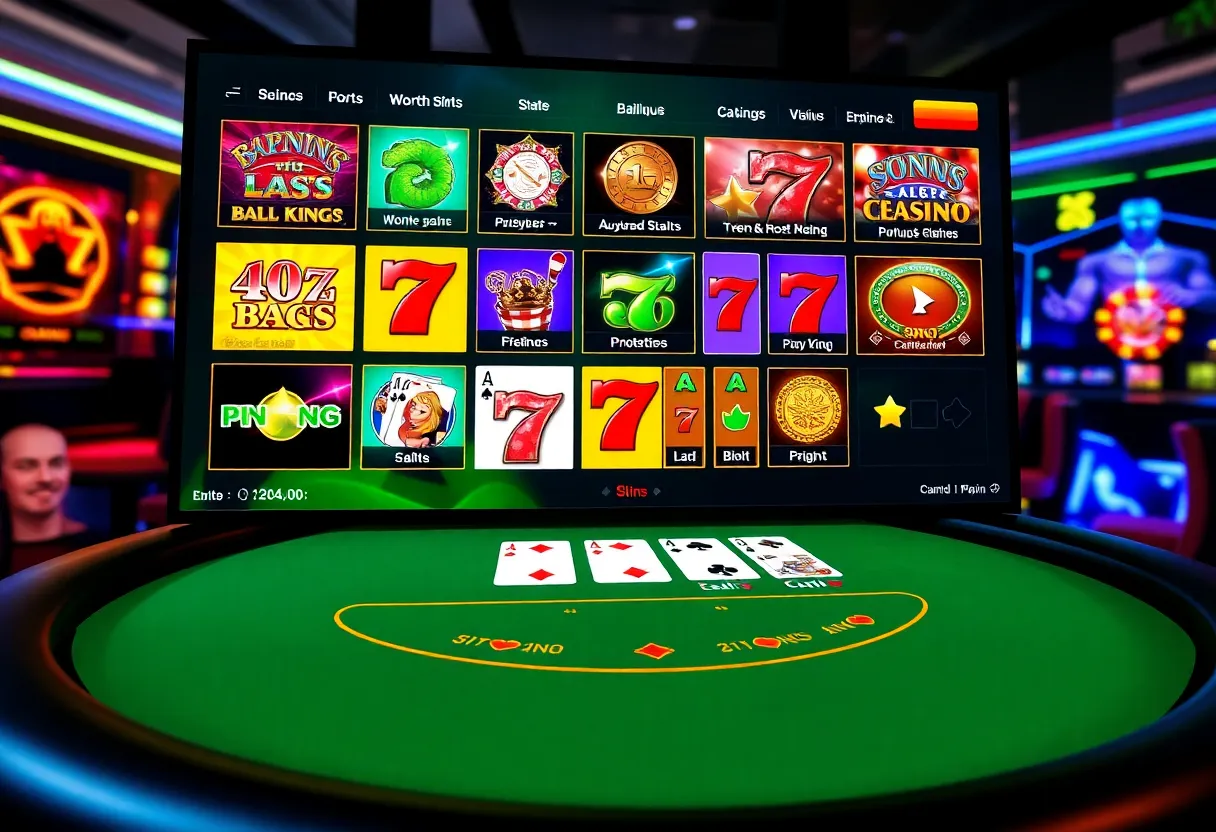 Illustration of an engaging online casino with slot games and live dealer options.