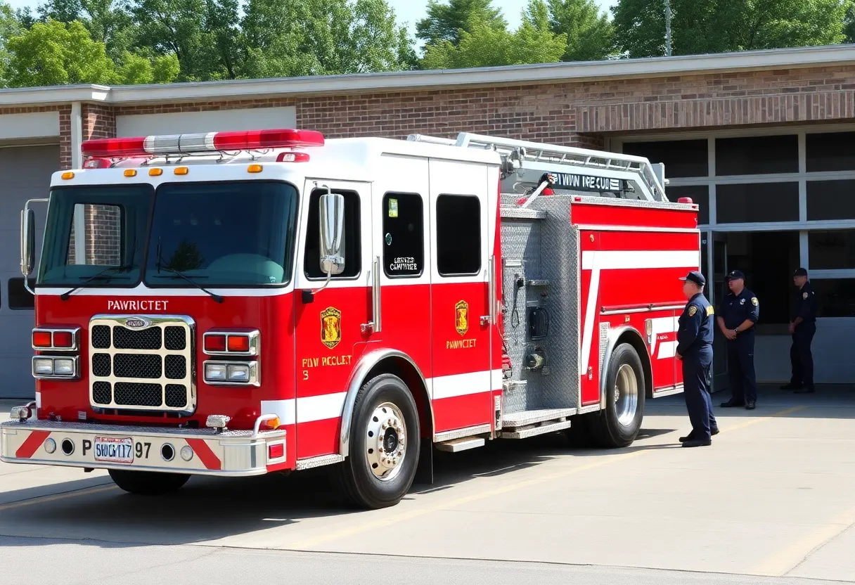 Pawtucket firefighters in uniform at their fire station