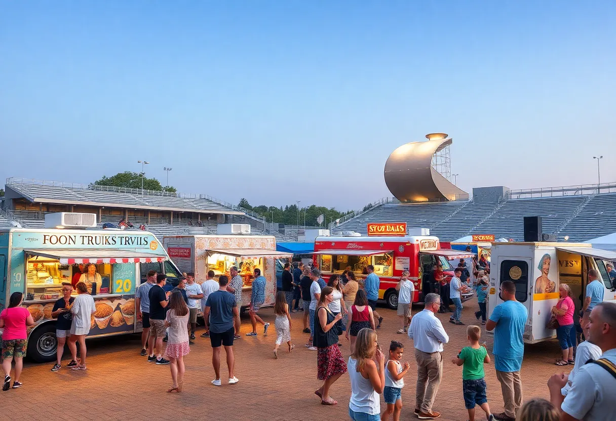 Crowd enjoying food trucks at the Pawtucket Food Truck Festival