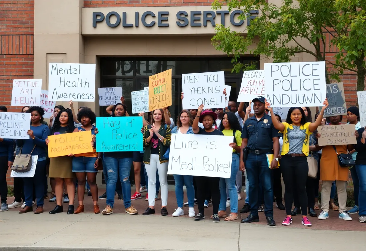 Community members protesting outside Pawtucket Police Headquarters