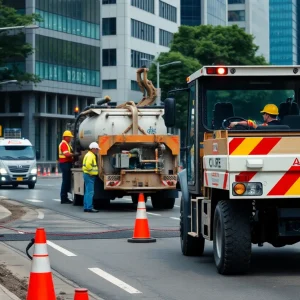 Workers improving roads in Pawtucket, Rhode Island