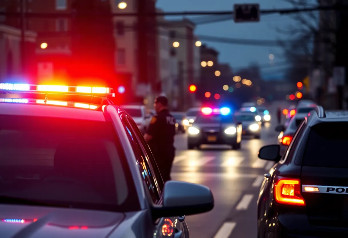Police officers conducting a traffic stop in Rhode Island