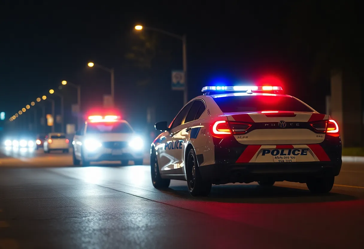 Police car and traffic stop at night