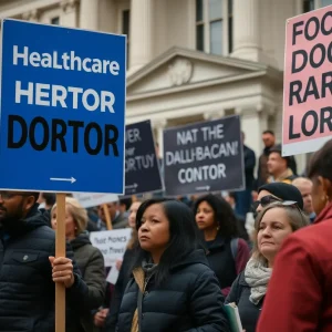 Community members protesting for a doctor’s return at a State House.