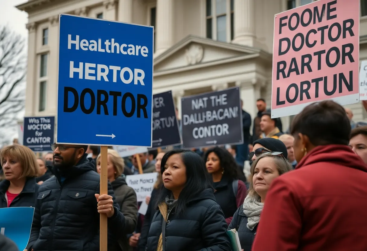 Community members protesting for a doctor’s return at a State House.
