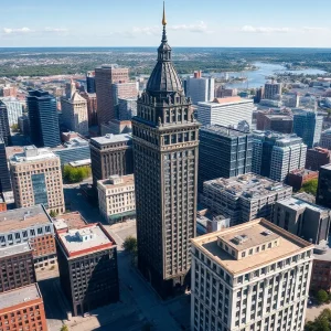 Aerial view of the Providence skyline with the Superman Building