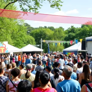 Vibrant scene from the Providence Fringe Fest showcasing diverse artists and joyful attendees.