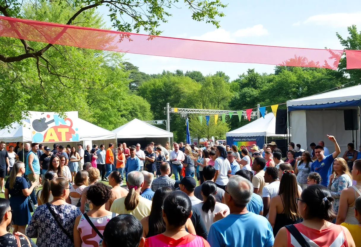 Vibrant scene from the Providence Fringe Fest showcasing diverse artists and joyful attendees.