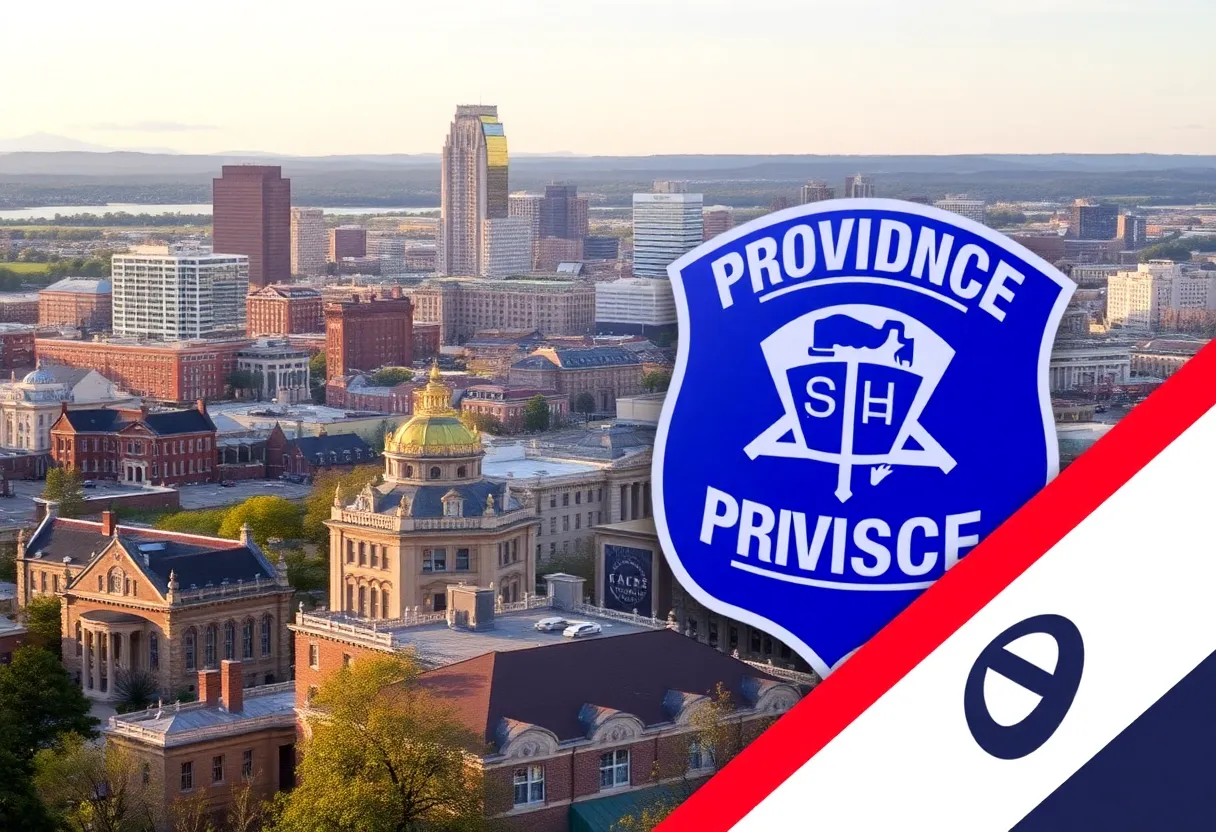 Providence cityscape with immigration symbols