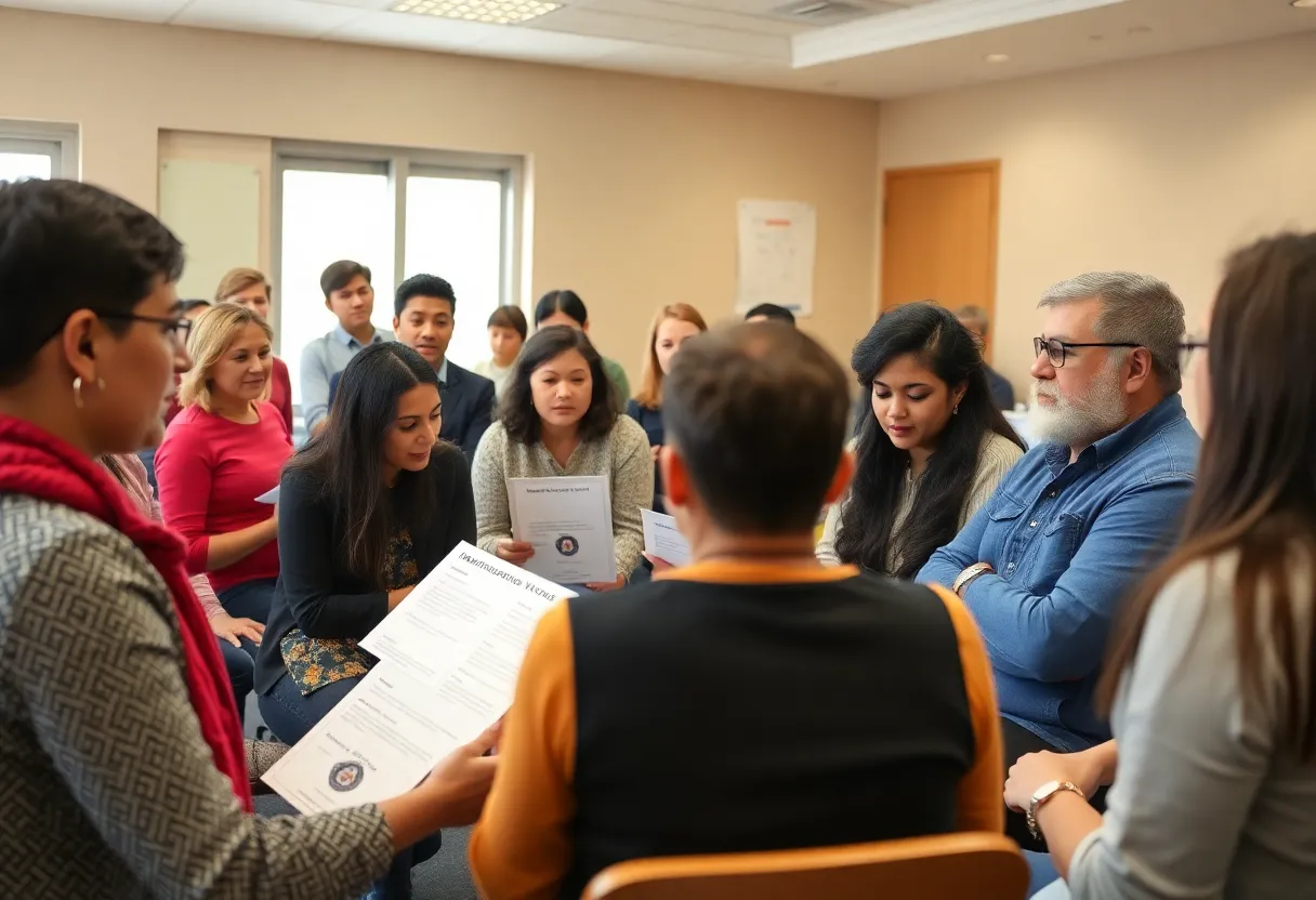 Community members discussing immigration rights in Providence