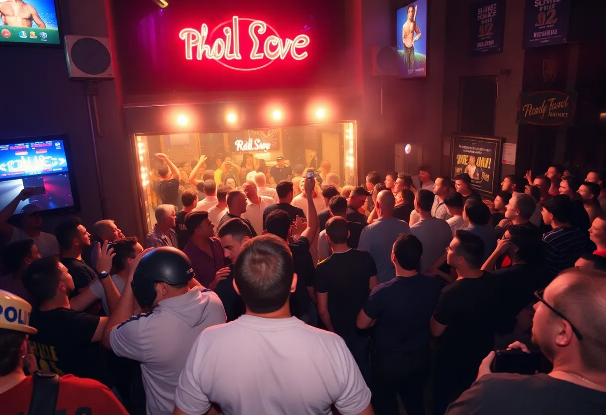 Police officers managing a chaotic scene outside a nightclub