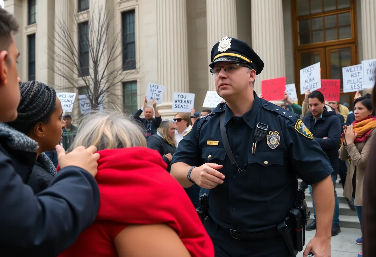 Police officers responding to a courthouse altercation in Providence