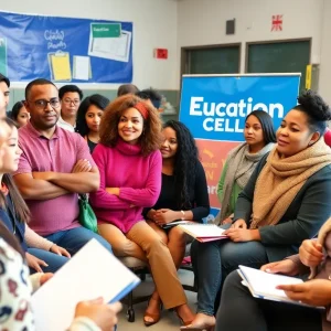 Community members discussing education at a Providence school