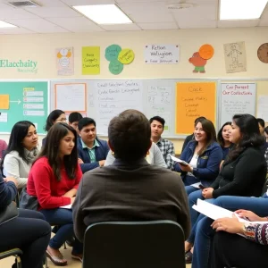 Parents and educators engaging in a discussion during a community listening session.