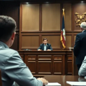 Courtroom scene showcasing a judge and jury