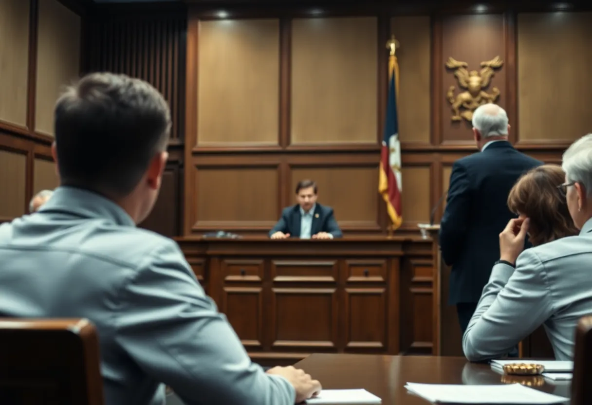 Courtroom scene showcasing a judge and jury