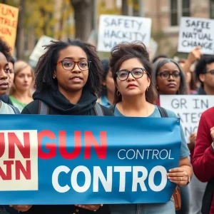 Advocates for gun control rallying with signs in Rhode Island