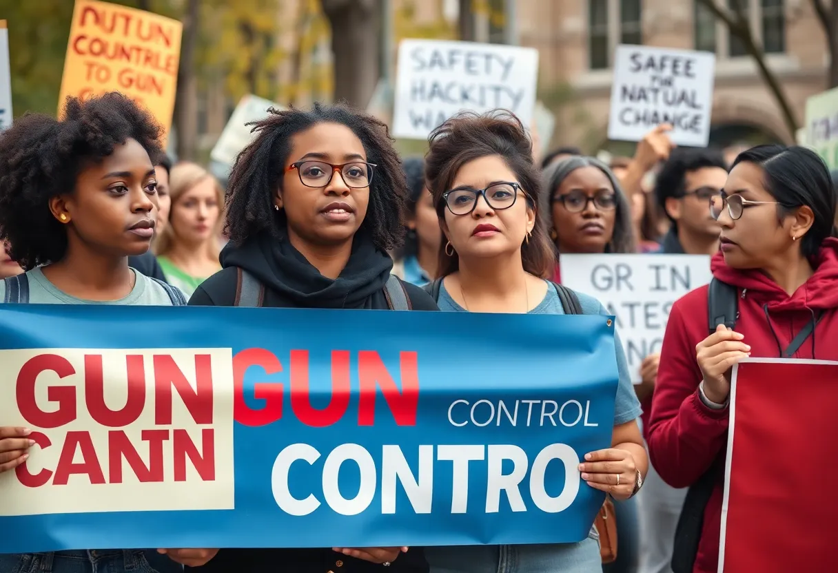 Advocates for gun control rallying with signs in Rhode Island