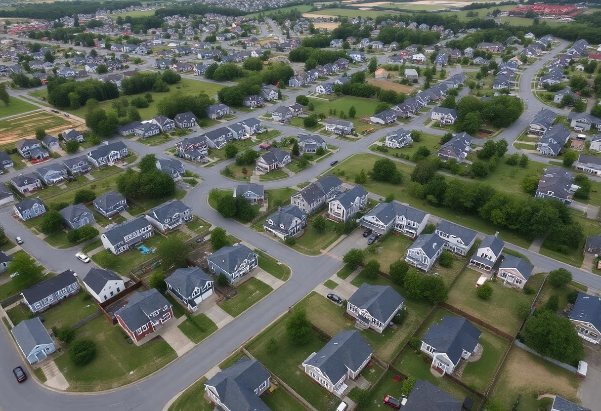 Suburban neighborhood and ongoing construction in Rhode Island