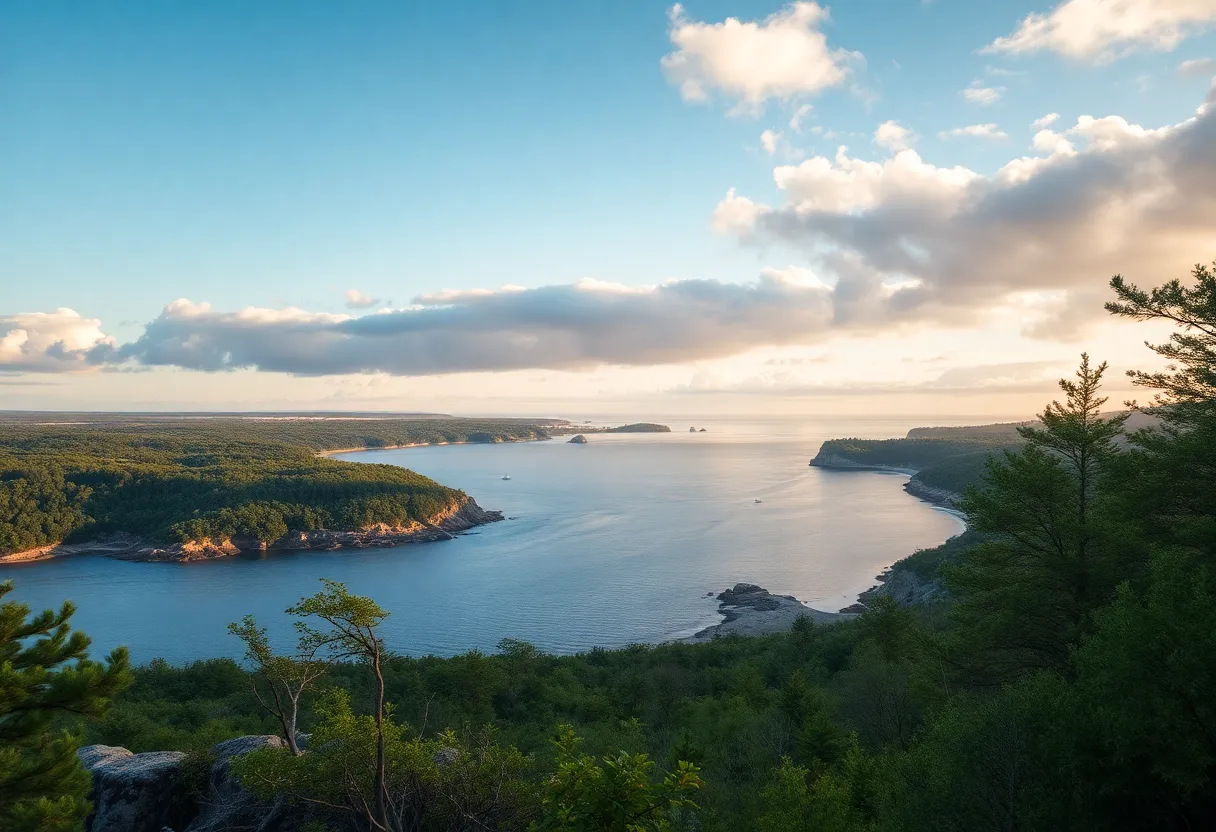 A coastal landscape of Rhode Island reflecting environmental research on microplastics.
