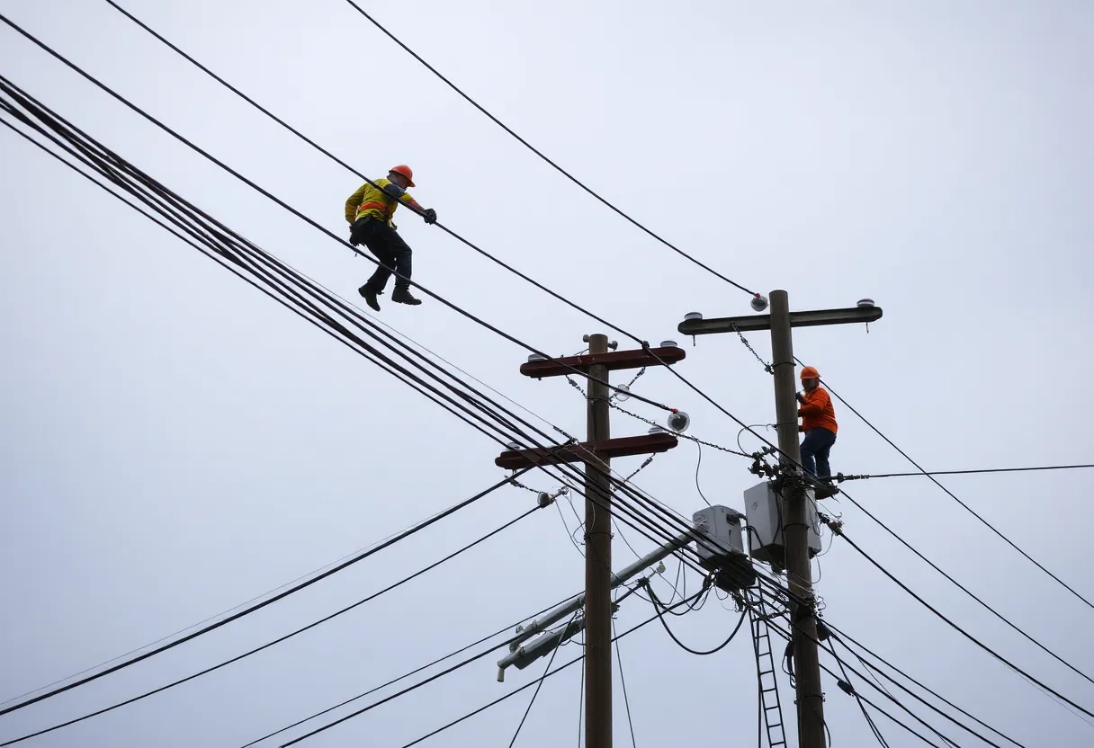 Crews working on power lines to restore electricity in Rhode Island