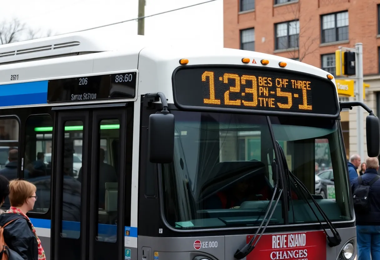 Public bus in Rhode Island showing service changes