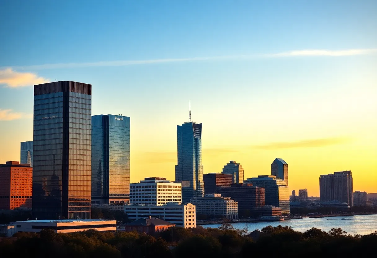 Skyline of Rhode Island with corporate buildings.