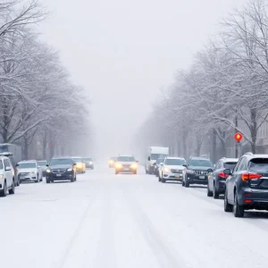 Winter scene in Rhode Island showing heavy snowfall