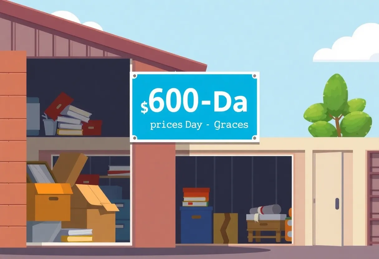 Self-storage facility with grace period sign