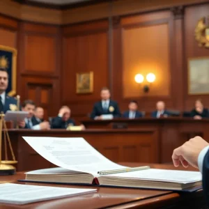 Courtroom scene representing a legal ruling in favor of a disability pension