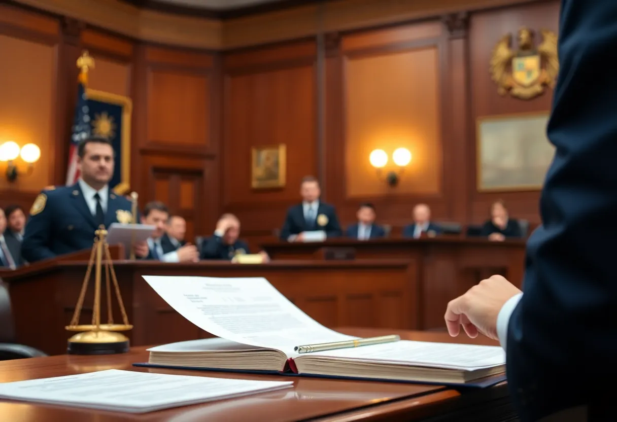 Courtroom scene representing a legal ruling in favor of a disability pension