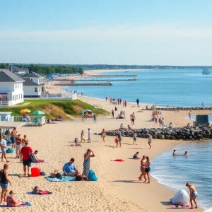 Tourists enjoying Rhode Island's beach in anticipation of the World Cup.
