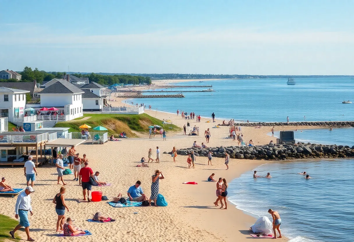 Tourists enjoying Rhode Island's beach in anticipation of the World Cup.