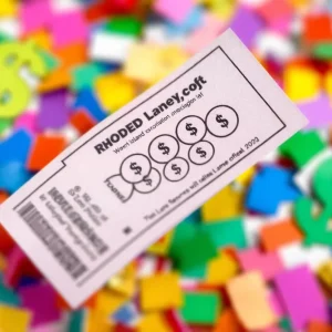 Rhode Island Lottery ticket with confetti