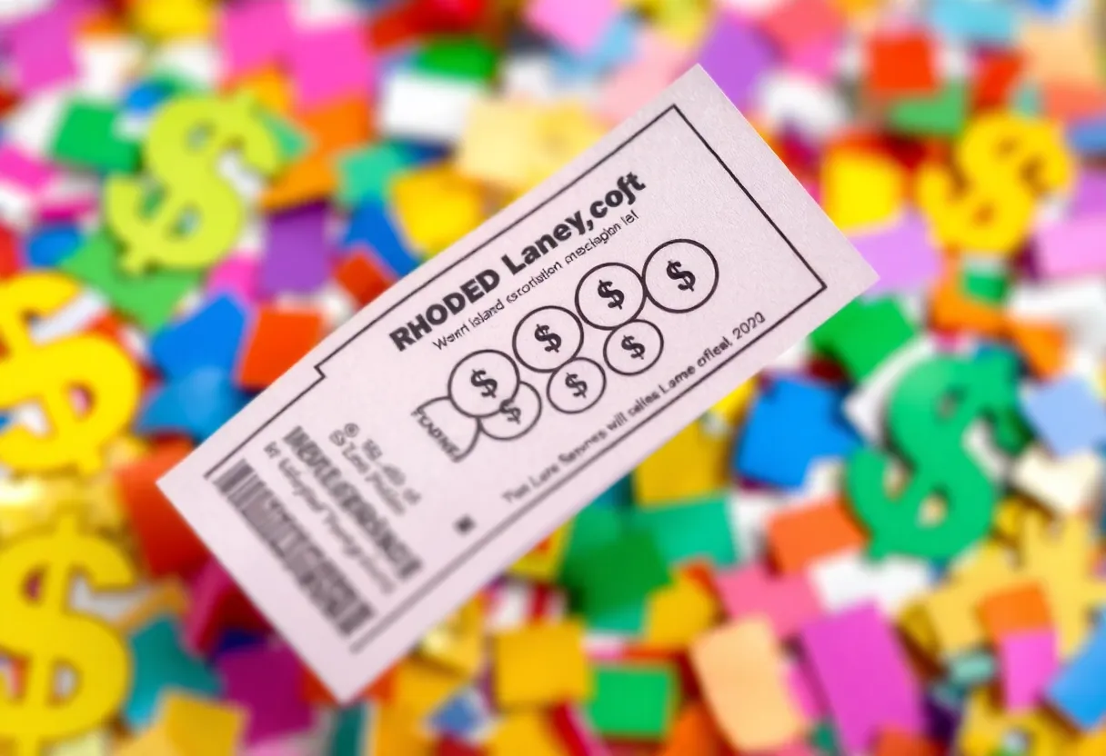 Rhode Island Lottery ticket with confetti