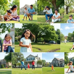 Families in a safe neighborhood enjoying the community park