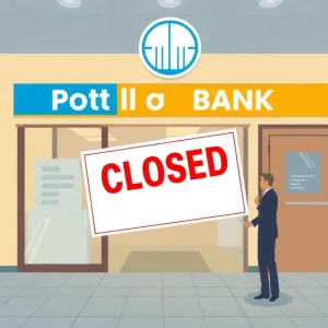 A closed Santander Bank branch with digital banking signs