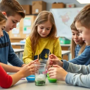 Middle school students participating in a hands-on ocean science experiment