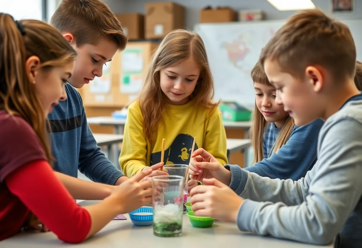 Middle school students participating in a hands-on ocean science experiment