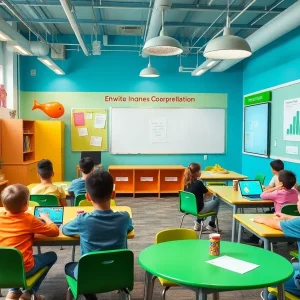 Opening ceremony of the Webster Bank Finance Lab with children learning about financial literacy.