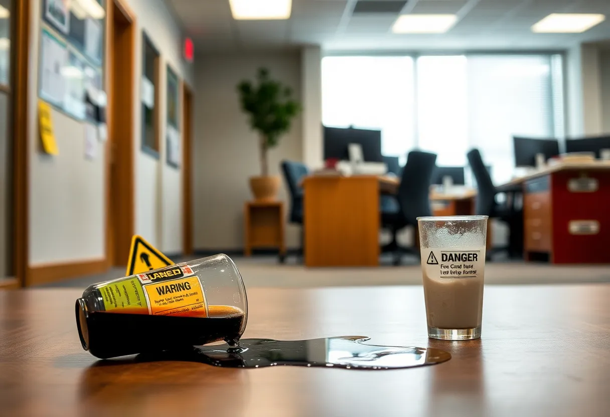Image depicting a workplace environment with signs of potential hazards