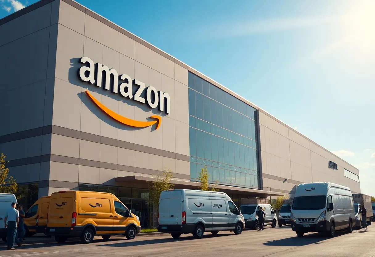 Exterior view of Amazon's fulfillment center in Johnston, Rhode Island