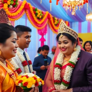 A beautifully decorated mandap for a multicultural wedding ceremony.