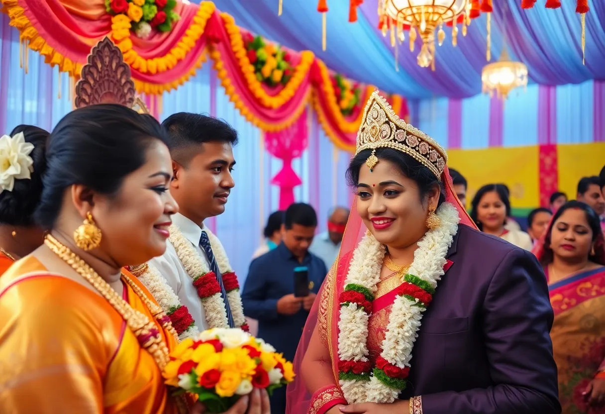 A beautifully decorated mandap for a multicultural wedding ceremony.