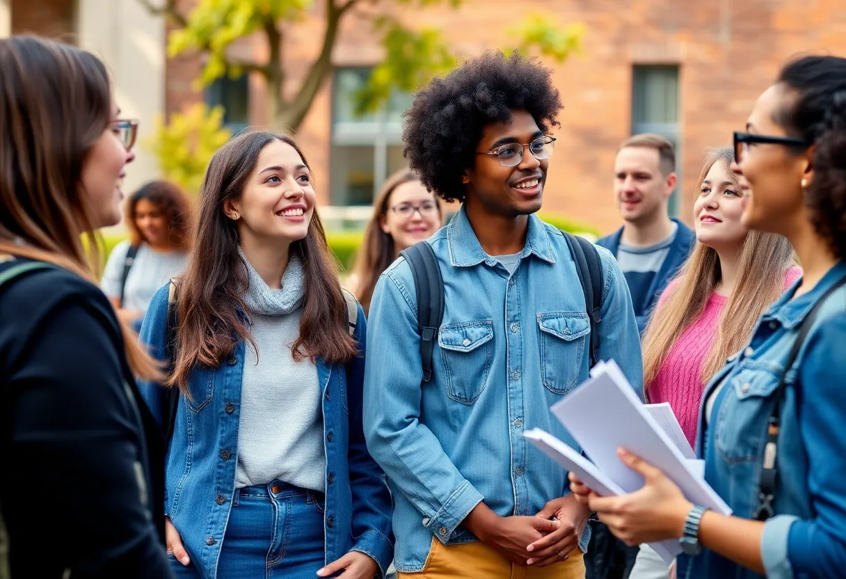 Students on Brown University's campus discussing gender policies