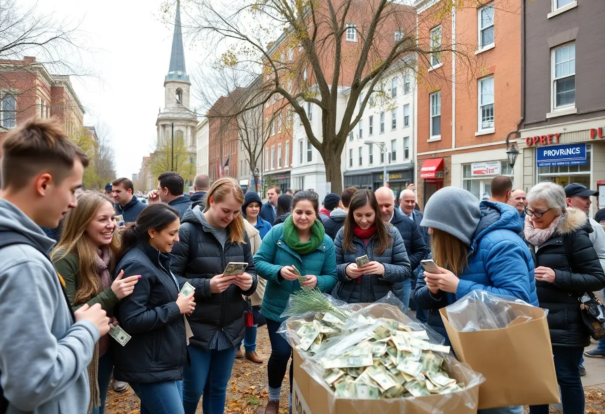 Residents of Providence participating in Cash Drop treasure hunt