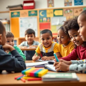 Diverse classroom with children participating in educational activities