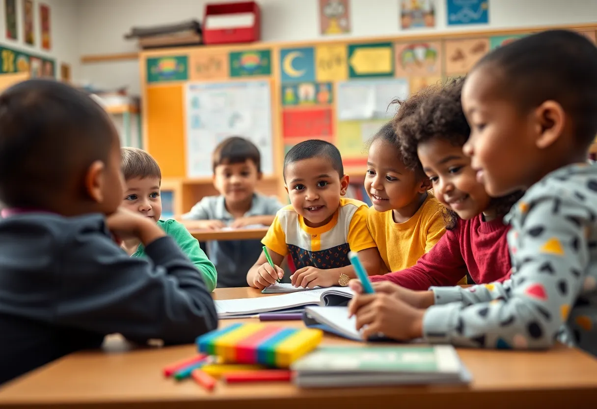 Diverse classroom with children participating in educational activities